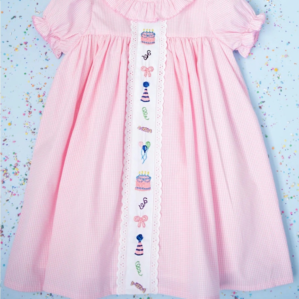 Pink Smocked Dress with Embroidered Details